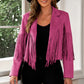 Fringe Trim Lapel Collar Cropped Blazer