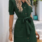 Perfee Tie Waist Button Down Short Sleeve Mini Dress