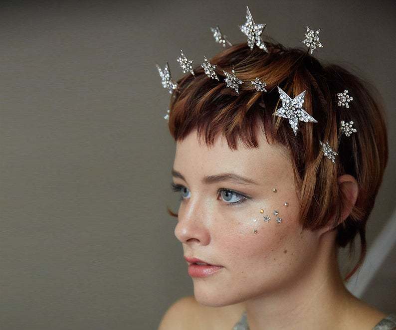 Bridal Jewelry Pentagram Double Row Head Crown