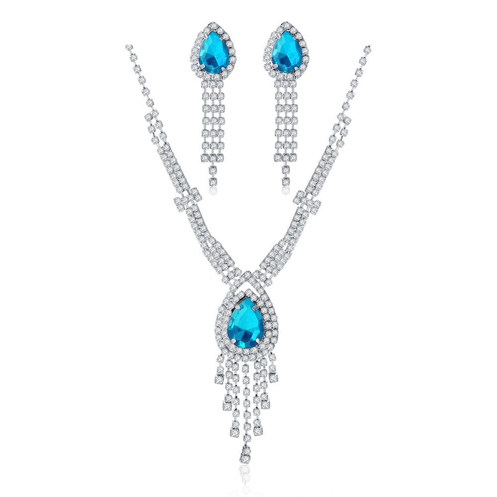 Water Drop Tassel Rhinestone Claw Chain Jewelry Set