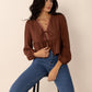 Peplum Tied V-Neck Long Sleeve Blouse