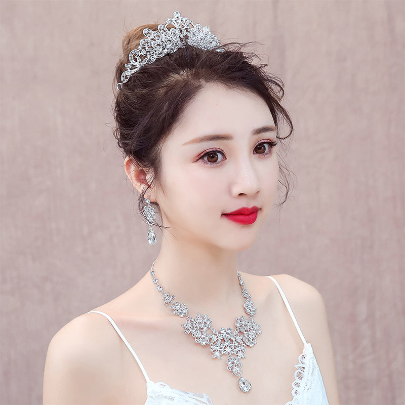 Bridal Headwear Crown Pearl Wedding Necklace Earrings Jewelry Set