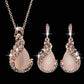 Women Elegant Waterdrop Rhinestone Pendant Necklace Hook Earrings Jewelry Set