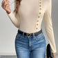 Perfee Decorative Button Round Neck Long Sleeve Bodysuit