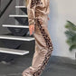 Full Size Collared Neck Leopard Zip Up Top and Pants Set Plus Size