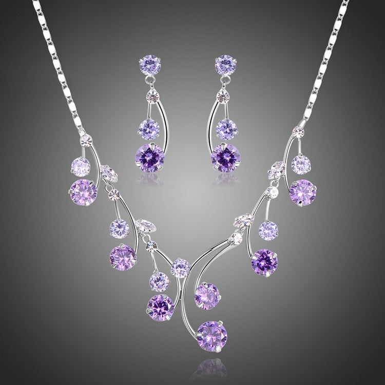 Purple Rhinestone Diamond Jewelry Set