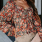 Peplum Tied Flora Long Sleeve Blouse