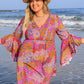 Plus Size Ruched Printed Long Sleeve Dress