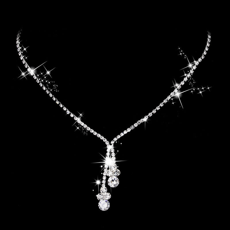 Bridal Wedding Jewelry Accessories Simple Rhinestone Zircon Necklace Earrings