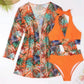 Printed Halter Neck Three-Piece Swim Set