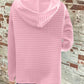 Full Size Texture Button Detail Drawstring Long Sleeve Hoodie