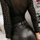 Rhinestone Trim Mock Neck Long Sleeve Bodysuit