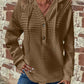 Full Size Texture Button Detail Drawstring Long Sleeve Hoodie