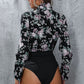 Perfee Floral Lapel Collar Spliced Bodysuit