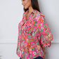 Floral Button Up Flounce Sleeve Shirt