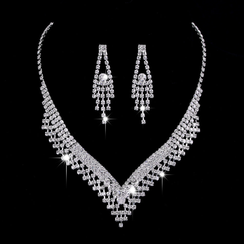 Full Rhinestone Zircon Water Drop Necklace Earrings Jewelry Set