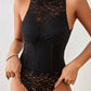 Perfee Mock Neck Sleeveless Lace Bodysuit