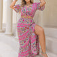 Plus Size Printed V-Neck Half Sleeve Top and Skirt Set