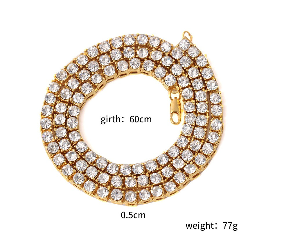 Men's Hip Hop Diamond Gold Necklace Alloy Pendant Full Rhinestone Single Row Item Jewelry