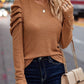 Decorative Button Round Neck Puff Sleeve Blouse