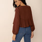 Peplum Tied V-Neck Long Sleeve Blouse