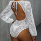 Perfee Backless Lace Long Sleeve Bodysuit