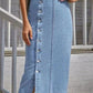 Buttoned Split Denim Skirt