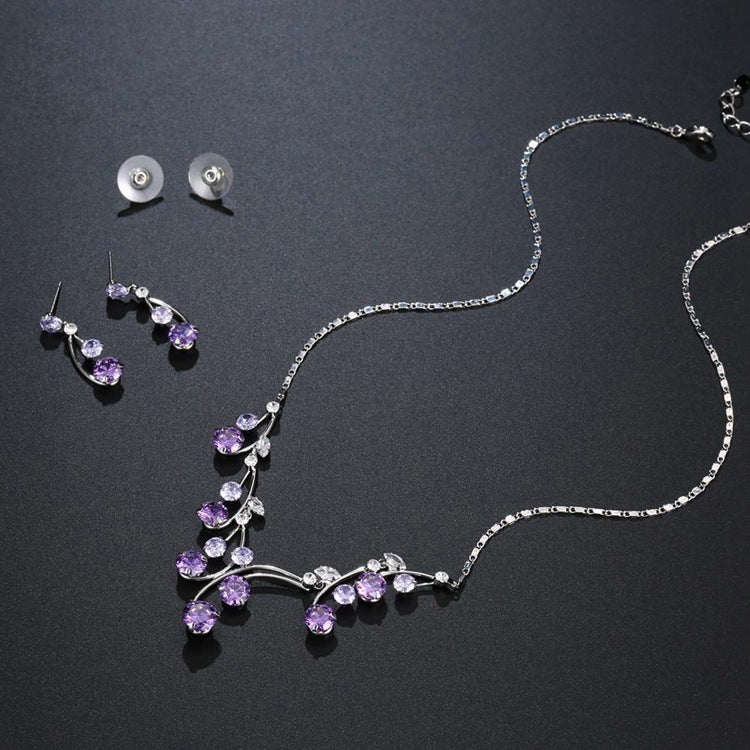 Purple Rhinestone Diamond Jewelry Set