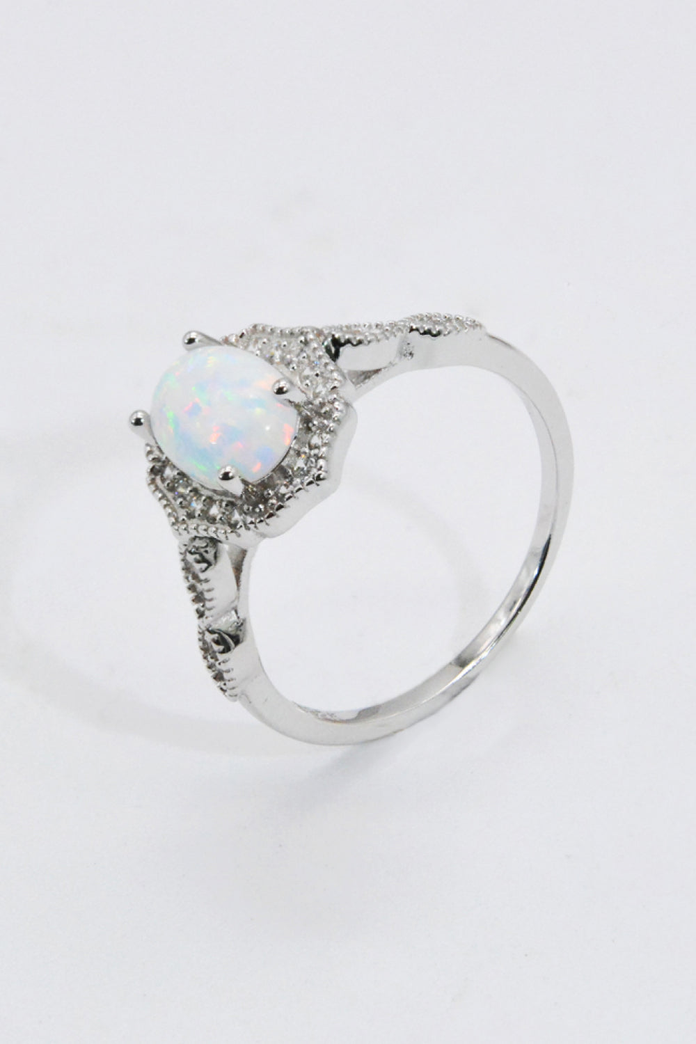 925 Sterling Silver Platinum-Plated Opal Ring