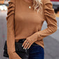 Decorative Button Round Neck Puff Sleeve Blouse