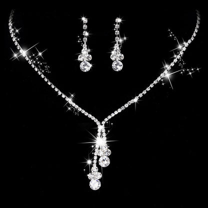 Bridal Wedding Jewelry Accessories Simple Rhinestone Zircon Necklace Earrings