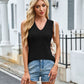 Ribbed Solid Color V-Neck Tank