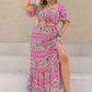 Plus Size Printed V-Neck Half Sleeve Top and Skirt Set