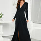 V-Neck Long Sleeve Split Dress