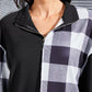 Plaid Exposed Seam Long Sleeve Blouse