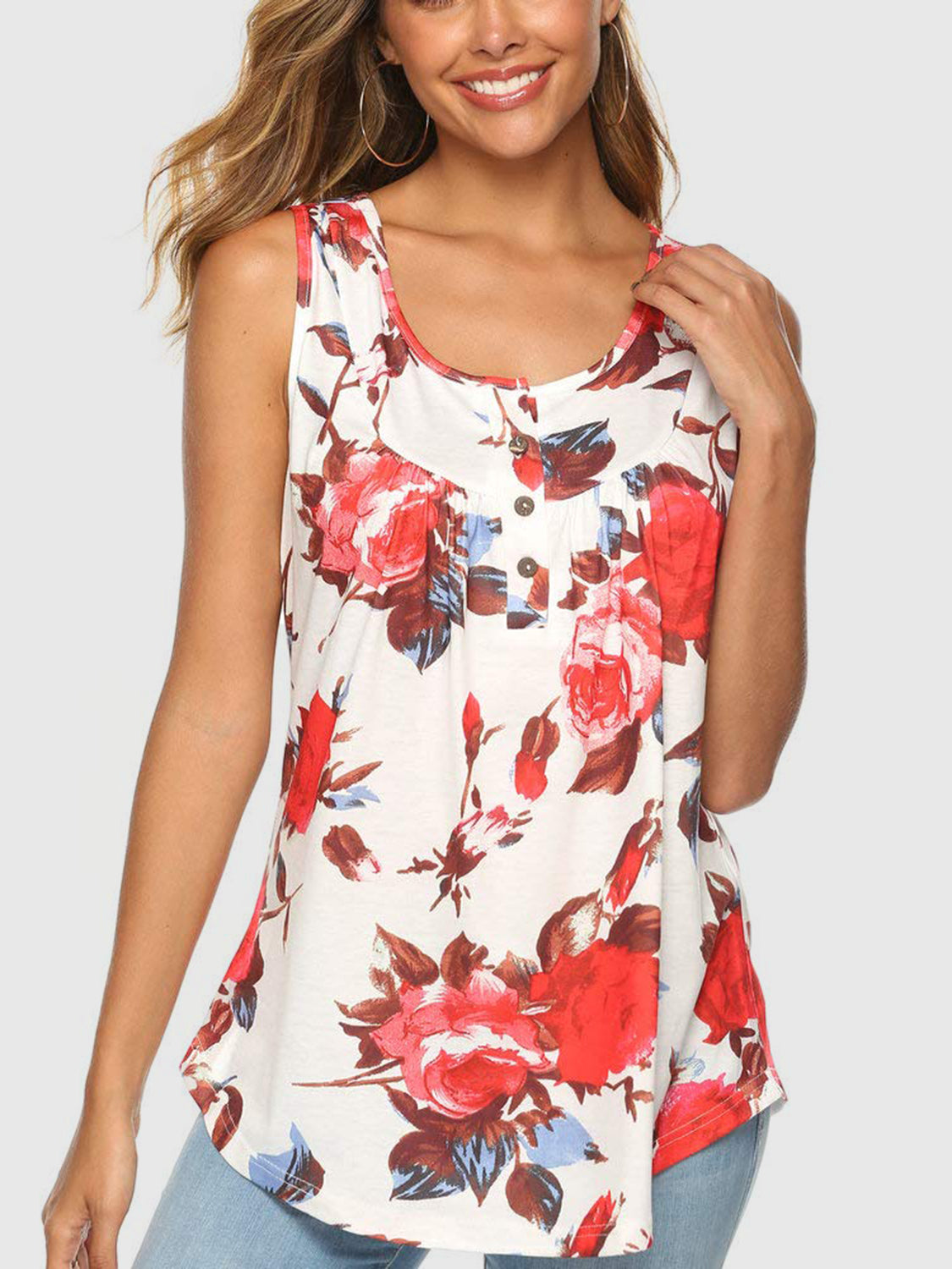 Flower Printed Round Neck Tank