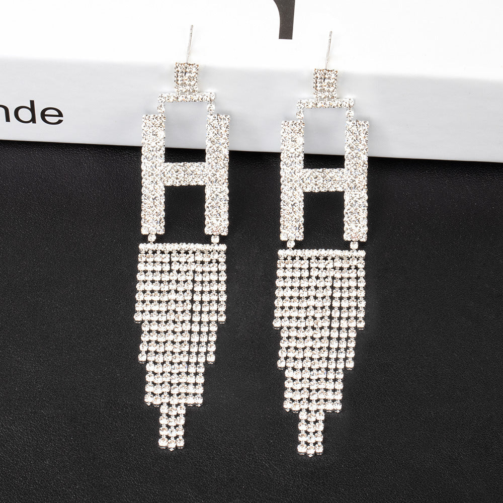 Fashion Jewelry 925 Silver Needle Ornaments Rhinestone Letter B Earrings Banquet Tassel Ear Ornaments Female