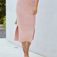 Ribbed Side Slit Midi Skirt