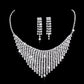 Full Rhinestone Zircon Water Drop Necklace Earrings Jewelry Set