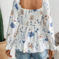 Smocked Floral Scoop Neck Flounce Sleeve Blouse