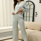 Collared Neck Long Sleeve Top and Pants Lounge Set