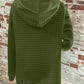 Full Size Texture Button Detail Drawstring Long Sleeve Hoodie