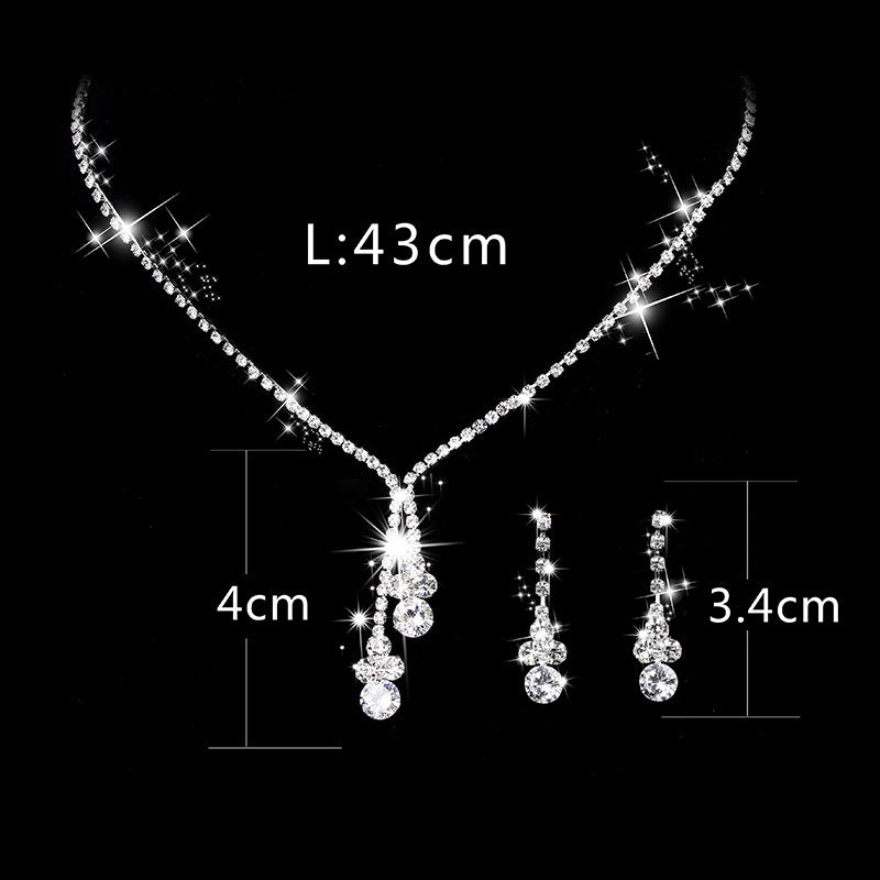 Bridal Wedding Jewelry Accessories Simple Rhinestone Zircon Necklace Earrings