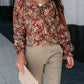 Peplum Tied Flora Long Sleeve Blouse