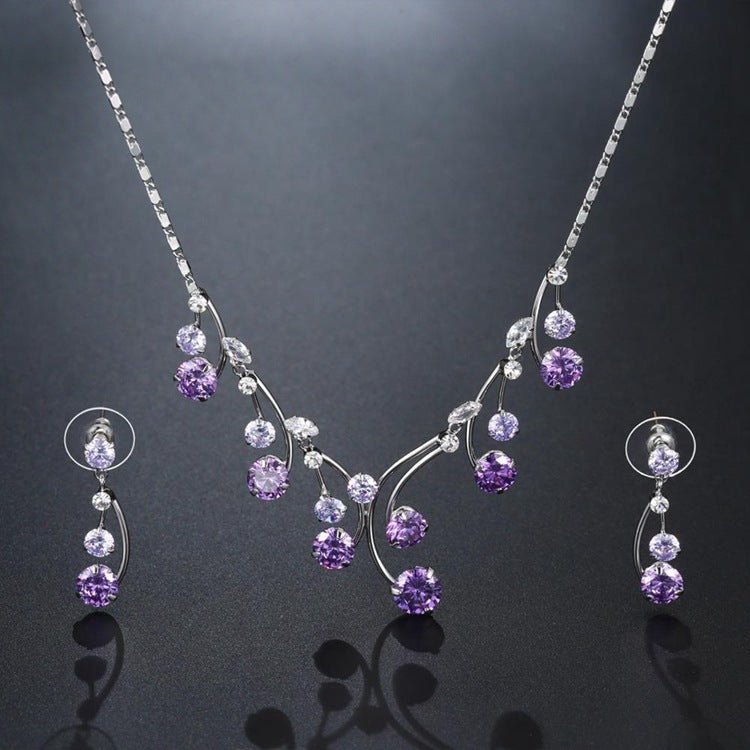 Purple Rhinestone Diamond Jewelry Set