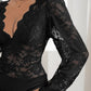 Perfee Lace Plunge Long Sleeve Bodysuit