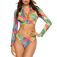 Printed Zip Up Three-Piece Swim Set