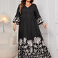 Honey Plus Size Printed V-Neck Long Sleeve Maxi Dress