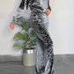 Full Size Collared Neck Leopard Zip Up Top and Pants Set Plus Size