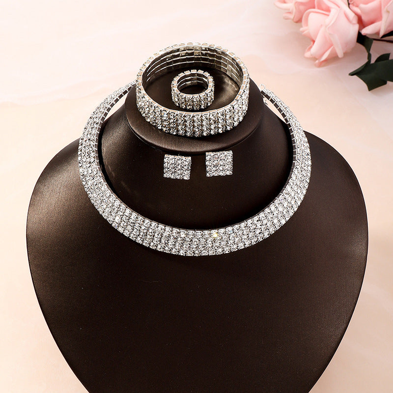 Jewelry Set Elegant Rhinestone Square Stud Necklace